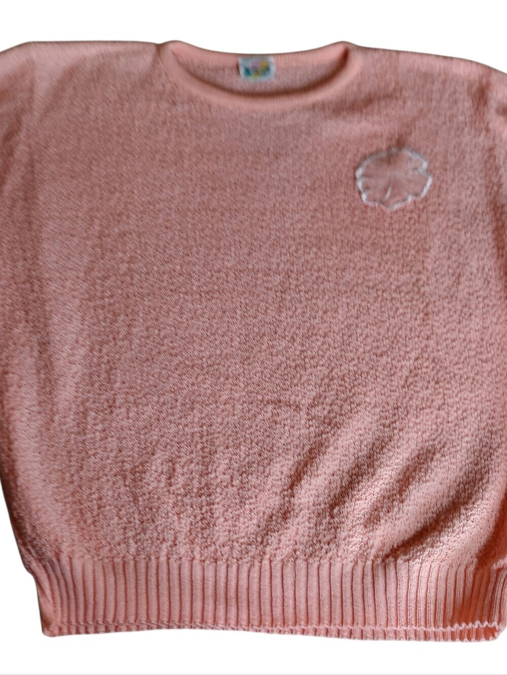 Vintage Peach Embroidered Flower Short Sleeve Sweater
